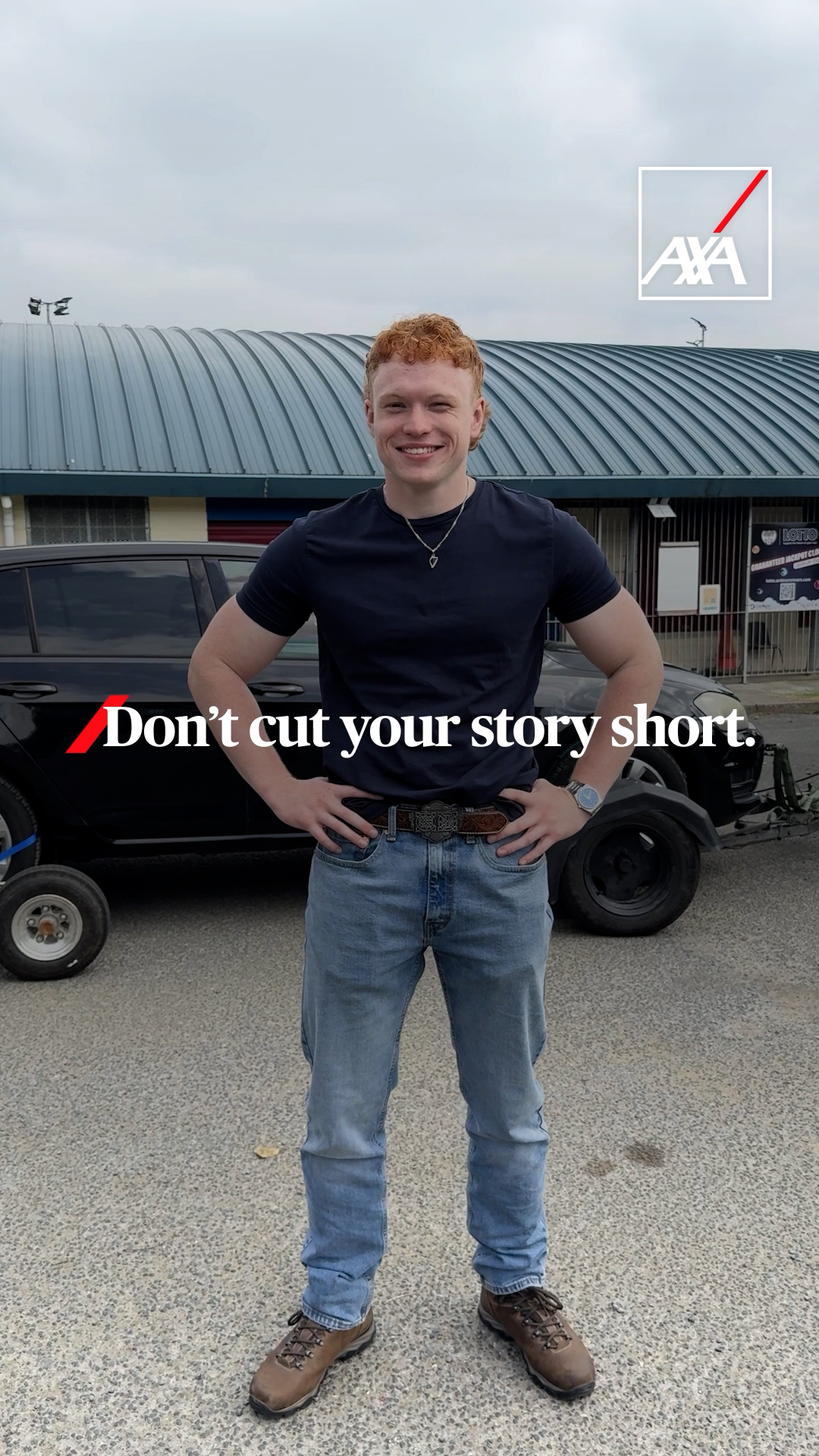 Man stnading with his hands on his hips. Don't cut your story short is written on the screen